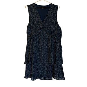 Banana Republic White Navy Blue Pinstripe Sleeveless V Neck Tiered Dress